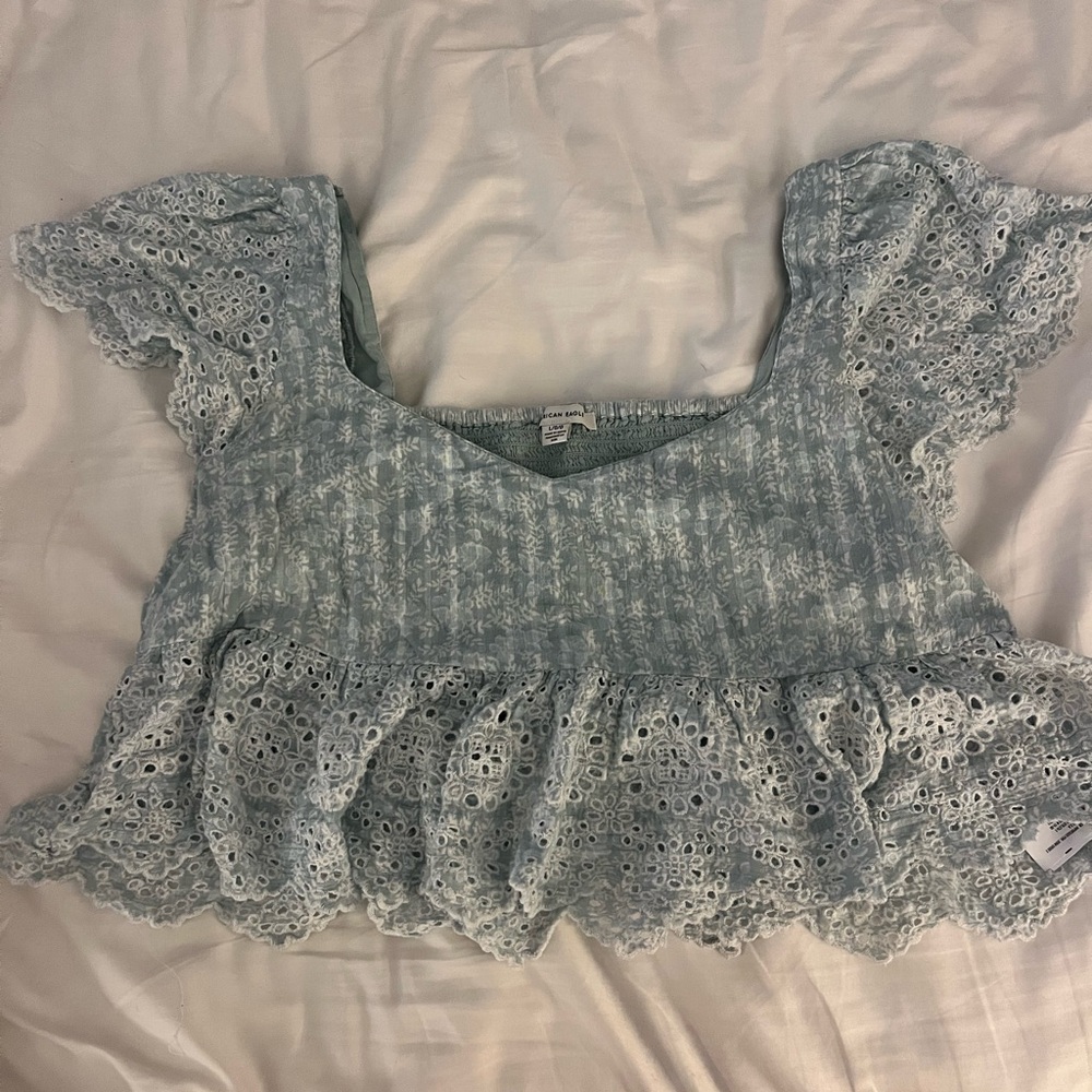 Green Cropped Eyelet Top